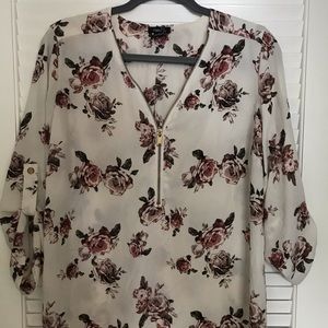 Pink and white zip up blouse